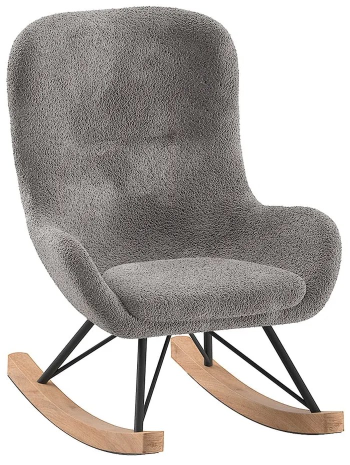 Sedia a dondolo grigia in tessuto bouclé ROCKY - Vipack