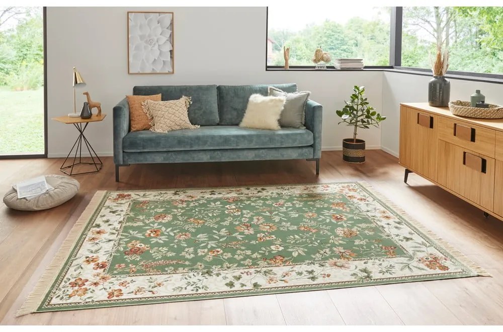 Tappeto in viscosa verde e crema 135x195 cm Oriental - Nouristan