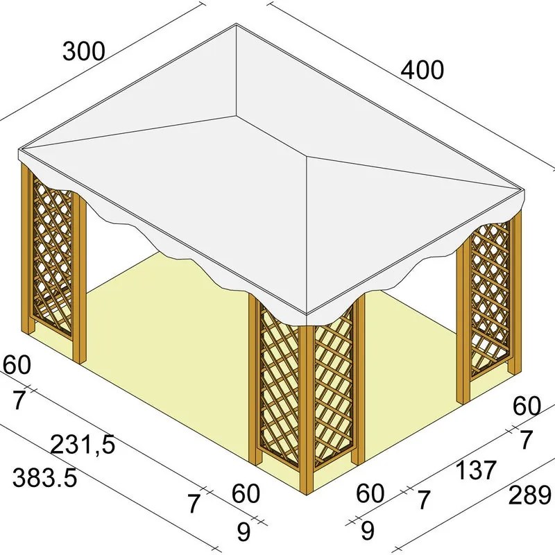 Gazebo Cherry in legno struttura naturale, copertura bianco L 300 x P 400 x H 265 cm