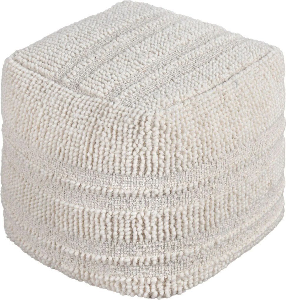 TESSA - pouf in lana avorio con decoro 40 x 40