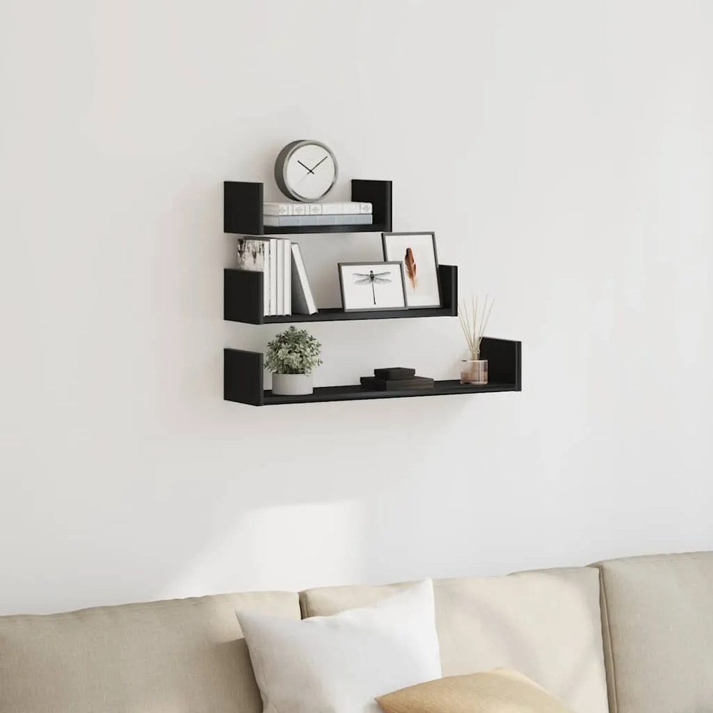 Mensole Parete 3pz Rovere Nero İn Legno Multistrato /