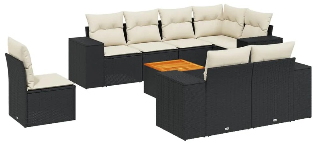 Set Divani da Giardino 9 pz con Cuscini Nero in Polyrattan