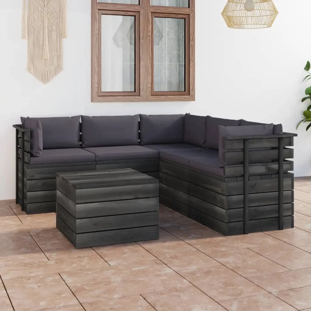 Set Divani da Giardino su Pallet 6 pz con Cuscini Massello Pino