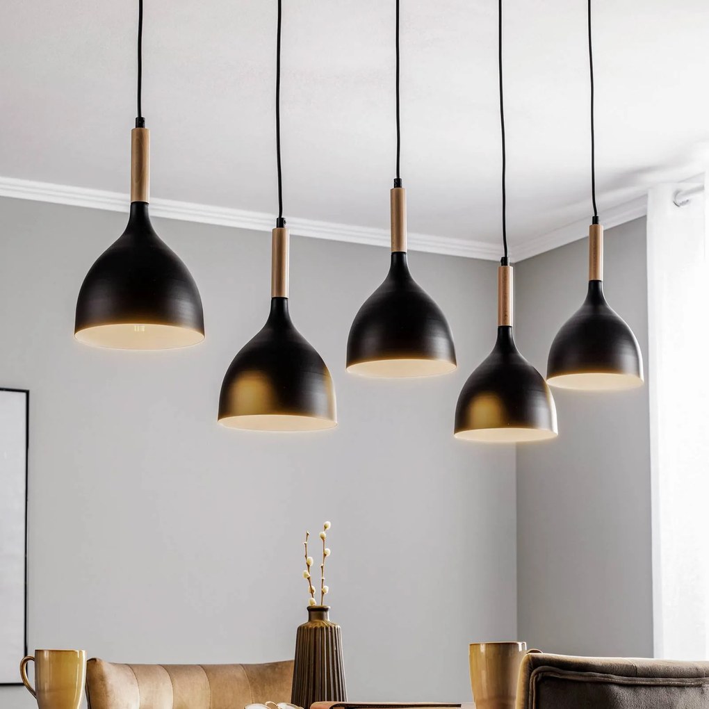 Luminex Lampada a sospensione Nanu legno lunga 5 luci nero