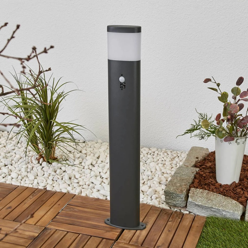 Lindby lampione a LED Marius, 80 cm, antracite, sensore Marius, Nero, Acciaio Inox, Moderno