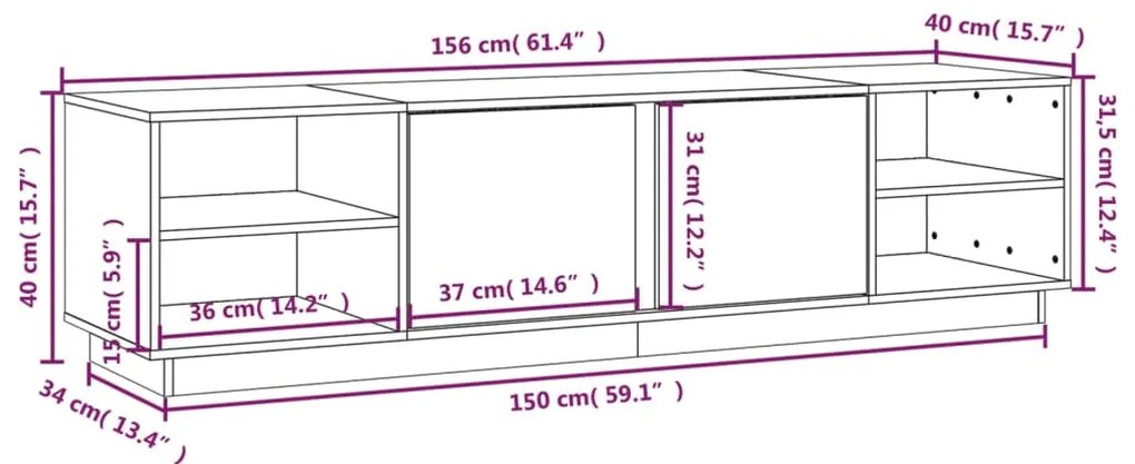 Mobile Porta TV Bianco 156x40x40 cm in Legno Massello di Pino