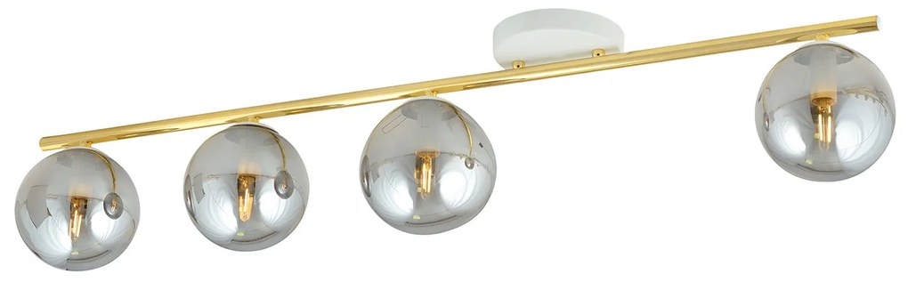 Plafoniera Contemporanea 4 Luci Achille In Acciaio Oro Bianco E Sfere Vetro Fumè