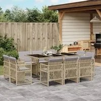 Set Pranzo da Giardino 11 pz con Cuscini Beige Misto Polyrattan 3210852