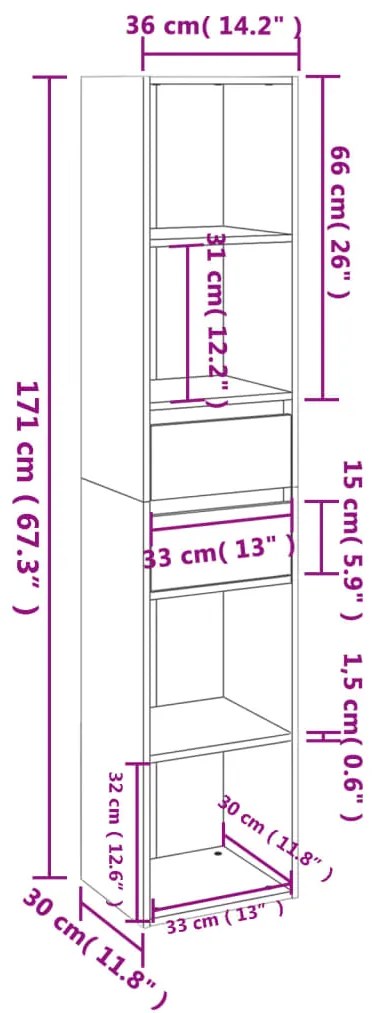 Libreria Rovere Sonoma 36x30x171 cm in Legno Multistrato