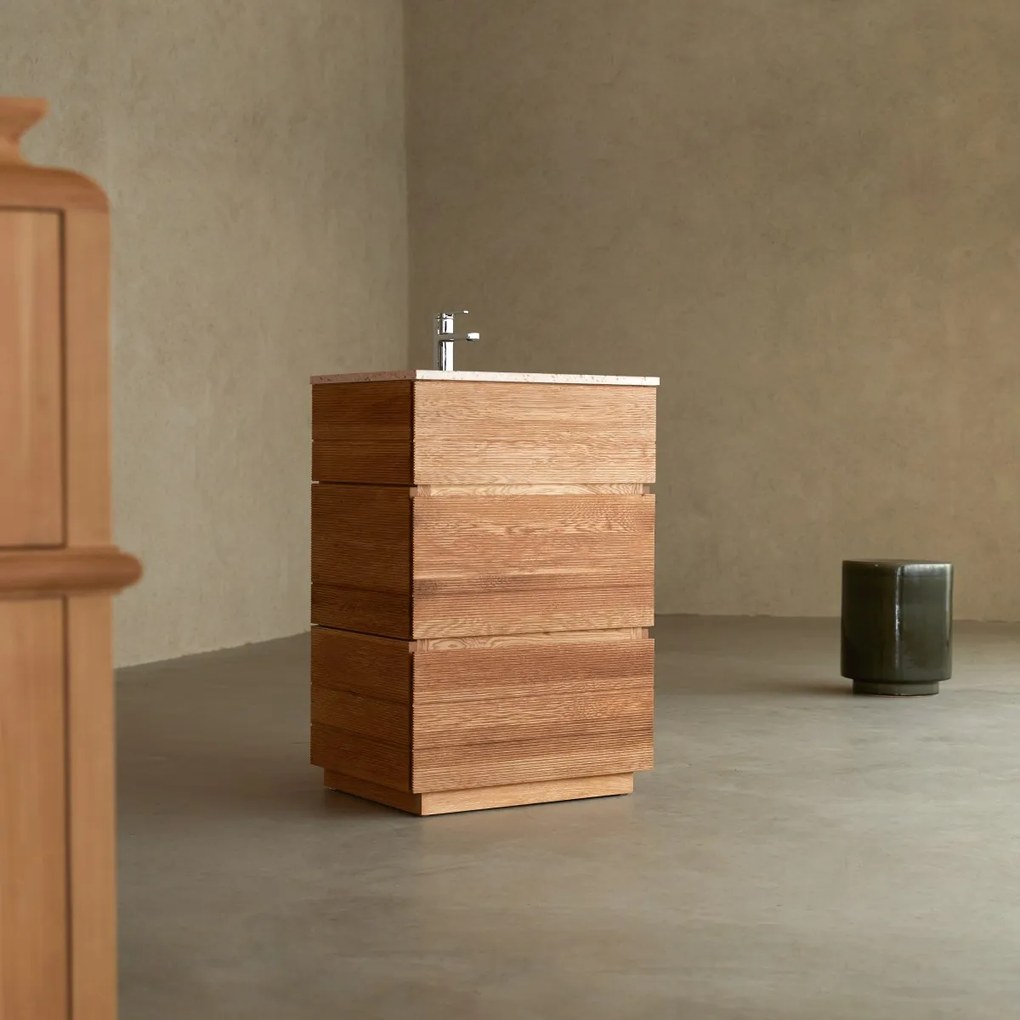 Tikamoon - Mobile per il Bagno in legno di rovere e battuto di terrazzo pink da 60 cm