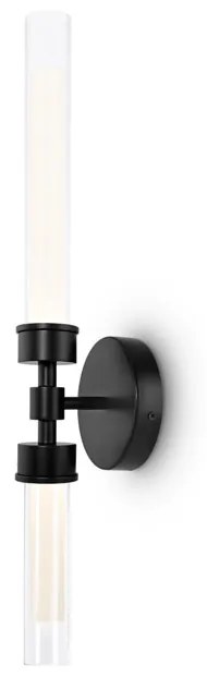 Applique Da Parete Moderno Stelo Metallo Nero Vetro 2 Luci Led 7W