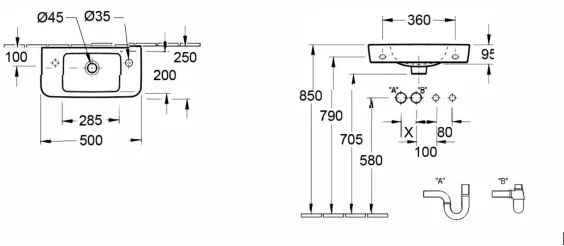 Villeroy & Boch 4342R501 - Lavabo sospeso O.NOVO 50x25 cm ceramica/bianco