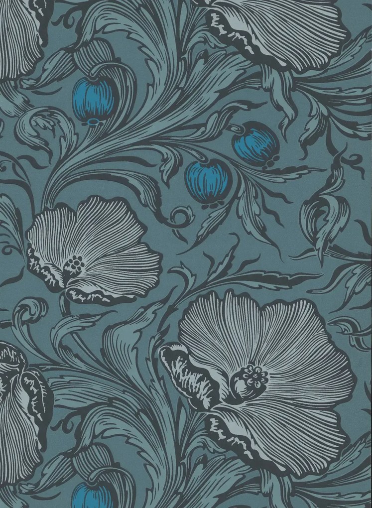 Little Greene Carta da parati Poppy Trail - Air Force Blue