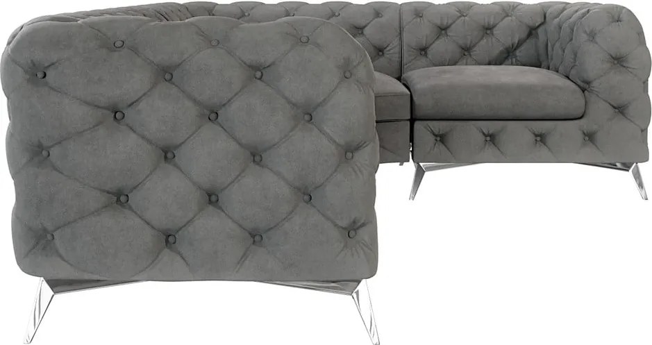 Divano angolare grigio (con penisola a destra/a L) con rivestimento in velluto Chelsea – Ropez