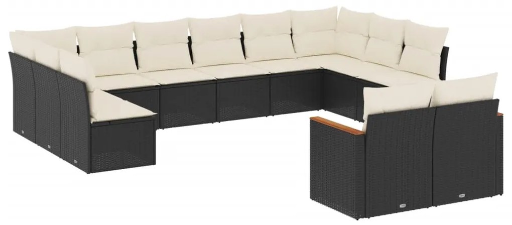 Set Divani da Giardino 12 pz con Cuscini Nero in Polyrattan