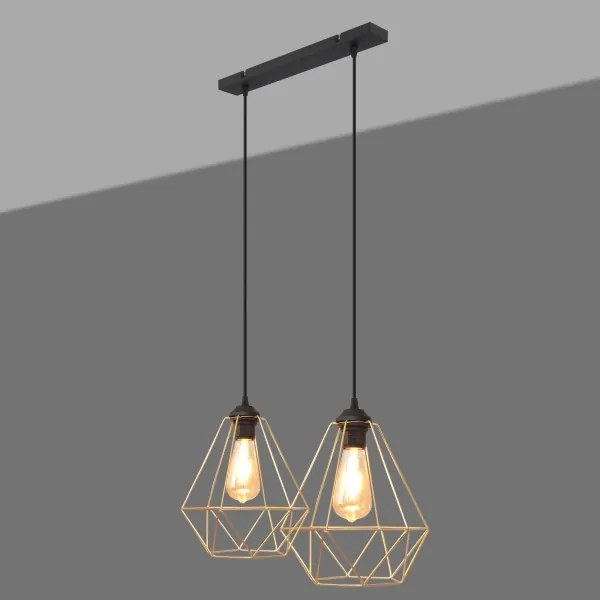 Lampadario a sospensione con filo KARO 2xE27/15W/230V oro/nero