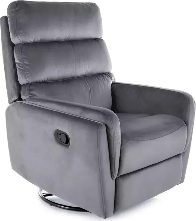 Poltrona reclinabile Argos in velluto Bluvel con funzione girevole e dondolo – colore grigio