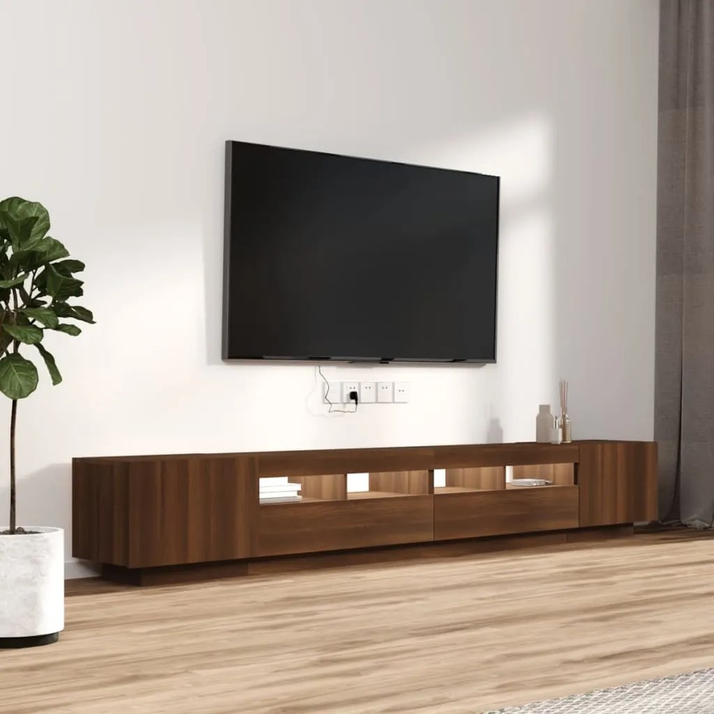 Set mobili tv 3pz con luci led rovere marrone legno multistrato