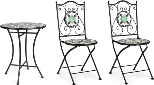 Set bistrot da giardino in mosaico con tavolino tondo e sedie pieghevoli Positano Bizzotto