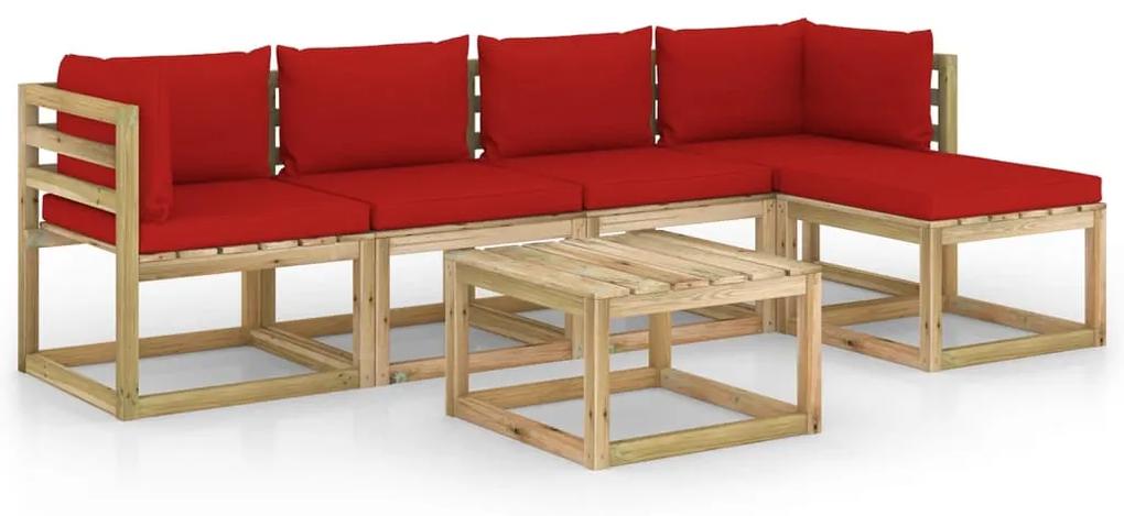 Set divani da giardino 6pz con cuscini legno di pino impregnato
