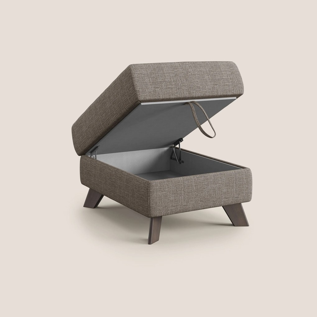 Moon Pouf contenitore e piedini alti in tessuto morbido ad intreccio soft-touch impermeabile T06 marrone