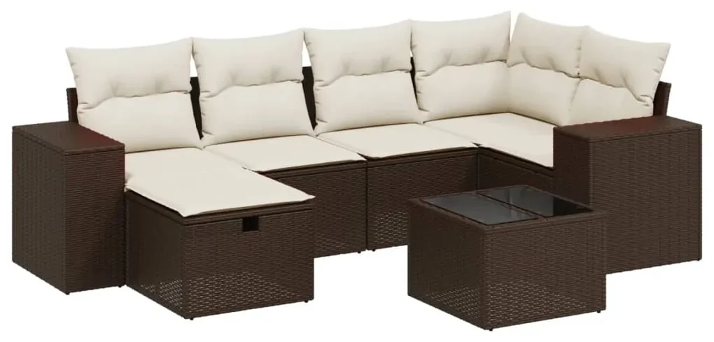 Set divani da giardino 7 pz con cuscini marrone in polyrattan