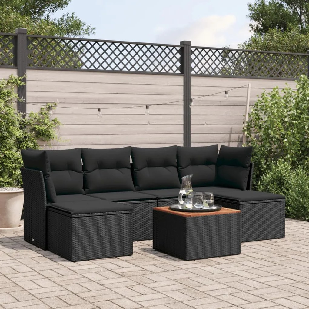 Set divani da giardino con cuscini 7pz nero polyrattan