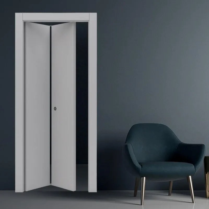Porta interna pieghevole a libro simmetrica Smoke in legno rivestito melamina colore grigio, L 80 x H 210 cm, apertura a sinistra