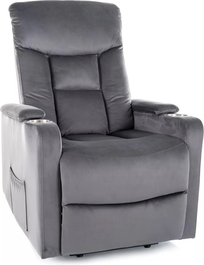Poltrona reclinabile elettrica Ikar in velluto grigio – 77x92/163x108 cm