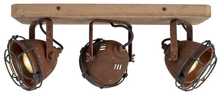 Faretto industriale marrone ruggine con legno inclinabile 3 luci - Gina