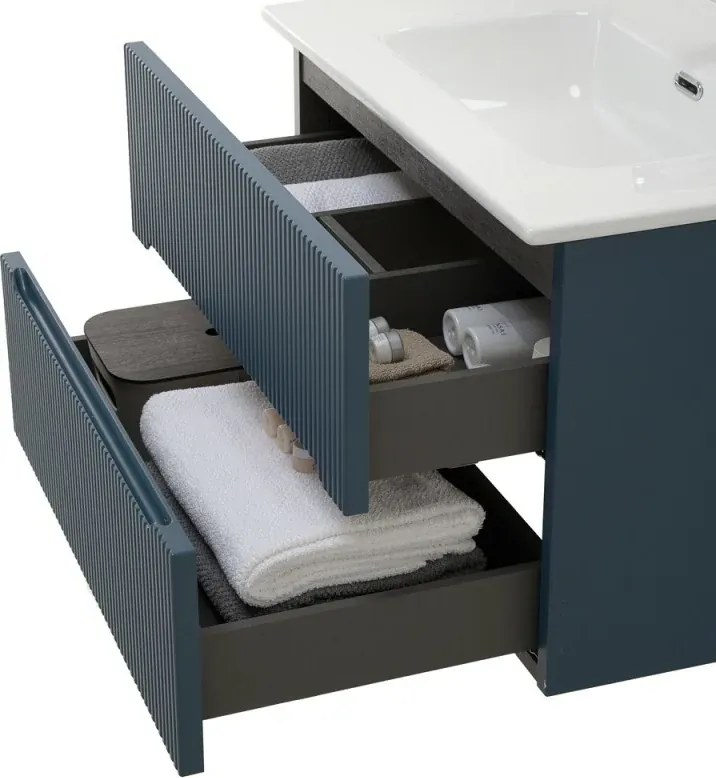 Mobile bagno sospeso 70 cm blu petrolio cannettato con specchio Bali
