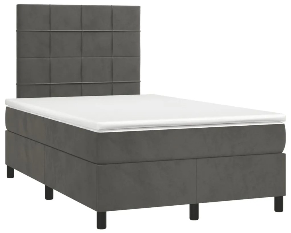 Letto a Molle Materasso e LED Grigio Scuro 120x190cm in Velluto