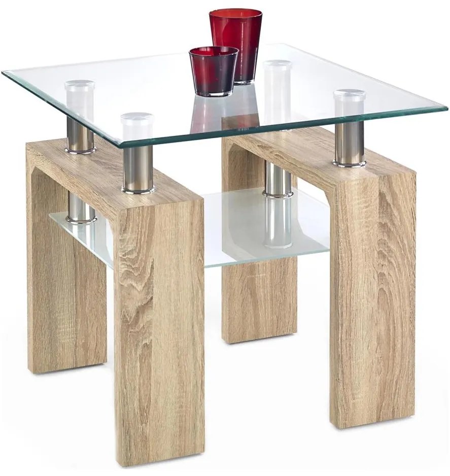 Tavolino da salotto DIANA 55x60 cm rovere sonoma/trasparente