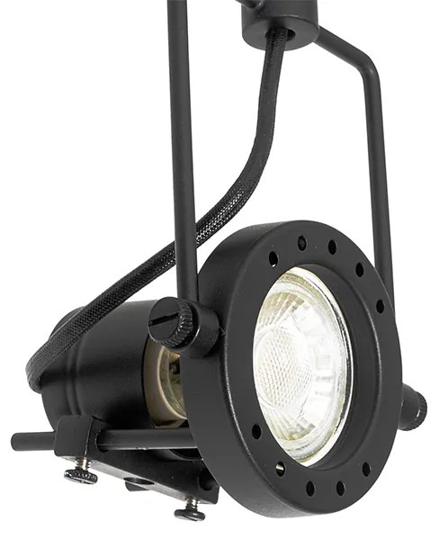 Sistema di illuminazione a binario moderno con 3 faretti neri monofase - Iconic Suplux