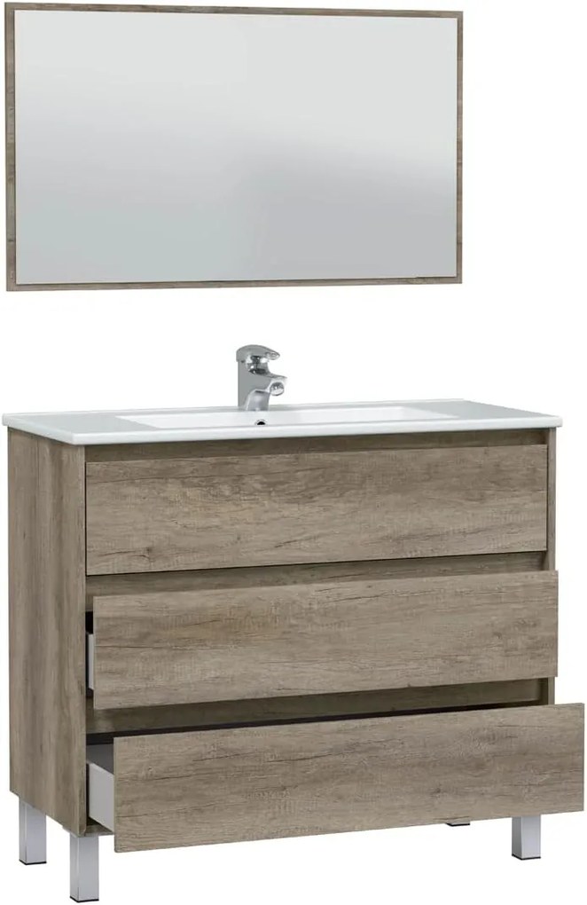 Mobile Bagno Dakota 100x45x86h con 3 Cassetti in Rovere Alaska