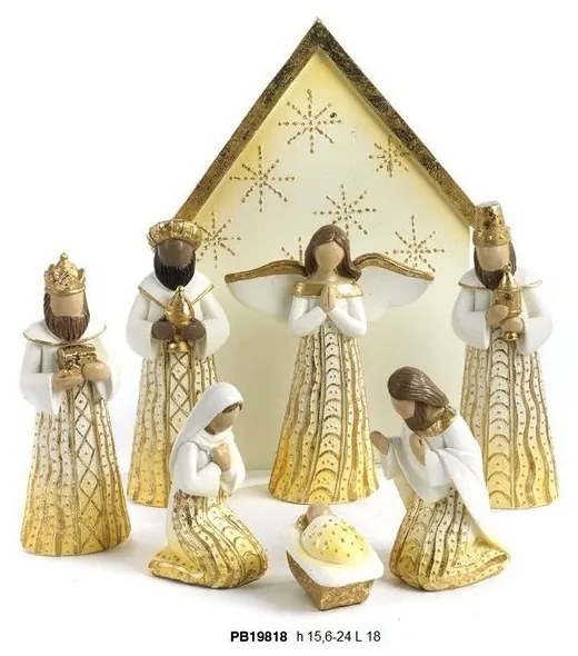 Set 8pz Presepe Moderno in Resina Stilizzato con Capanna e Dettagli