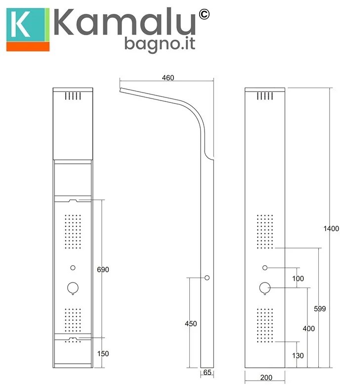 Kamalu - pannello doccia idromassaggio colore nero opaco | kaman-n7700