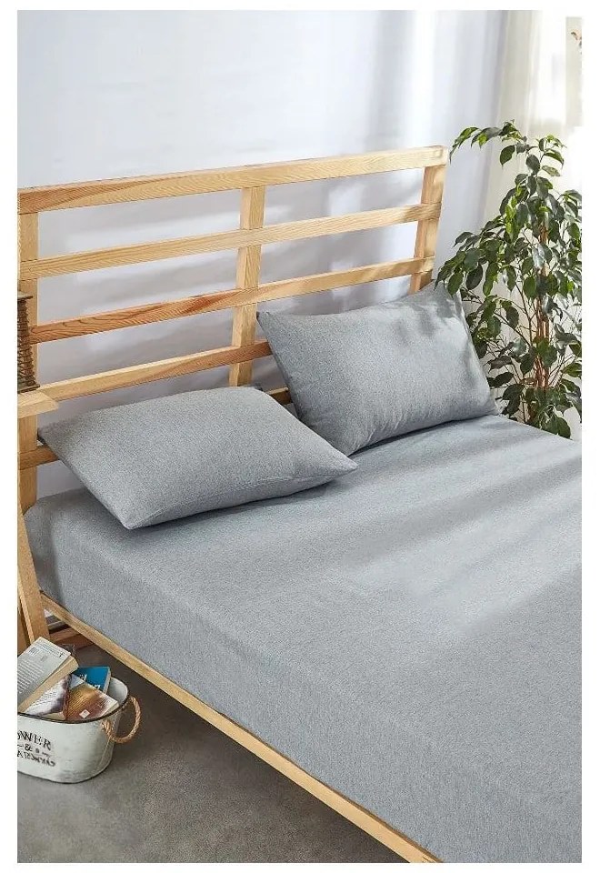 Set lenzuola e federa in cotone elasticizzato grigio 180x200 cm - Mila Home