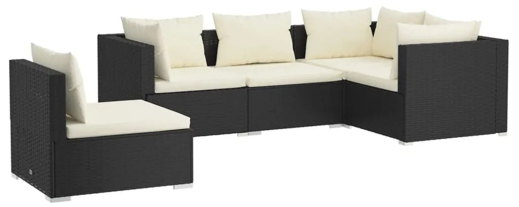 Set divani da giardino con cuscini 5 pz in polyrattan nero