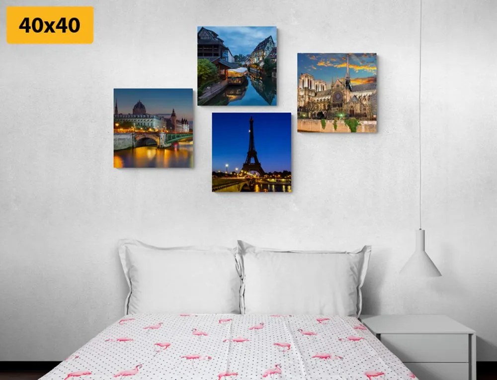 Set di quadri – Parigi notturna romantica