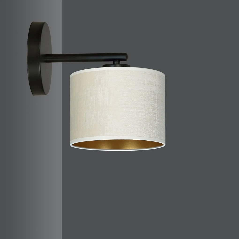 Applique 1 Luce Hilde In Acciaio Nero E Paralume In Tessuto Beige