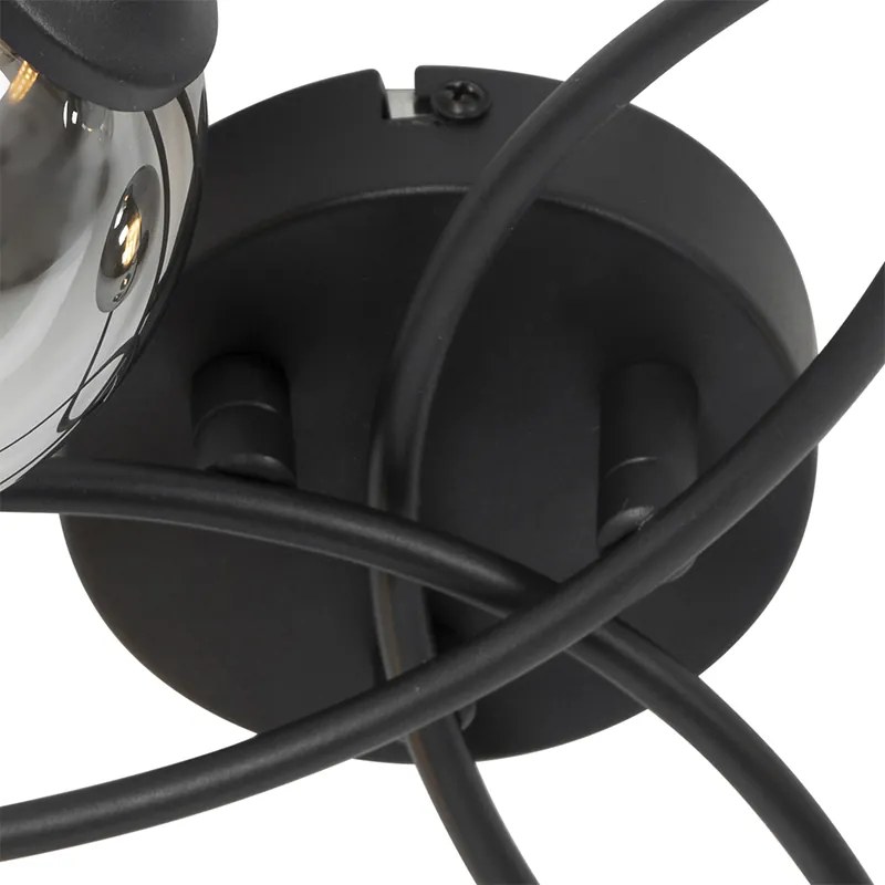 Plafoniera moderna nera 6 luci vetro fumé - ATHENAS