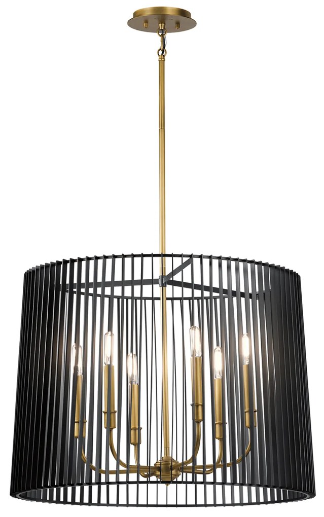 Lampadario Contemporaneo Linara Acciaio Nero Ottone Naturale Ottone 6 Luci E14