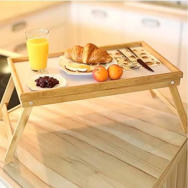 Trade Shop - Vassoio Da Letto Pieghevole In Legno Di Bambu' Bamboo Richiudibile 50 X 30 Cm