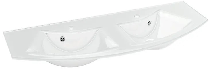 Lavabo a incasso ovale doppia vasca L 131 x H 1.2 x P 51.5 cm in vetro bianco lucido