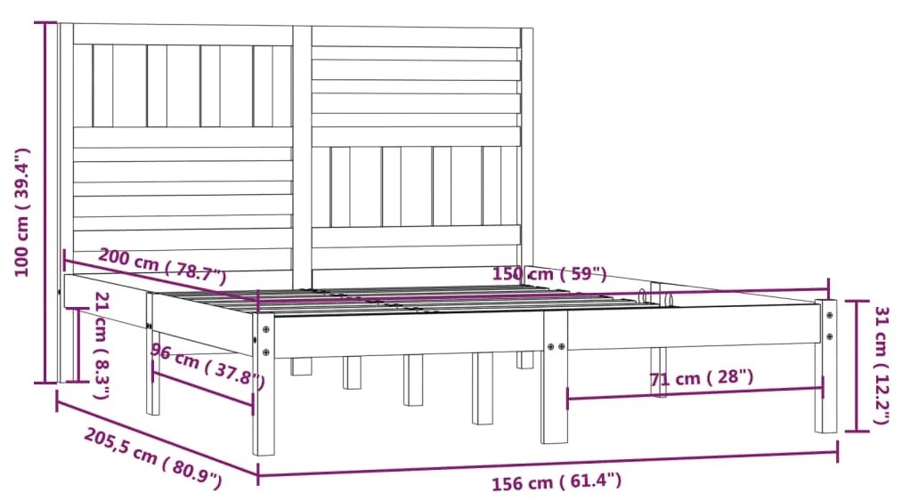 Giroletto Nero 150x200 cm King in Legno Massello di Pino