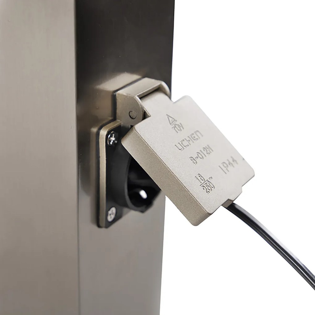 Lampada da esterno in acciaio con presa IP44 - Malios con picchetto da terra e pressacavo