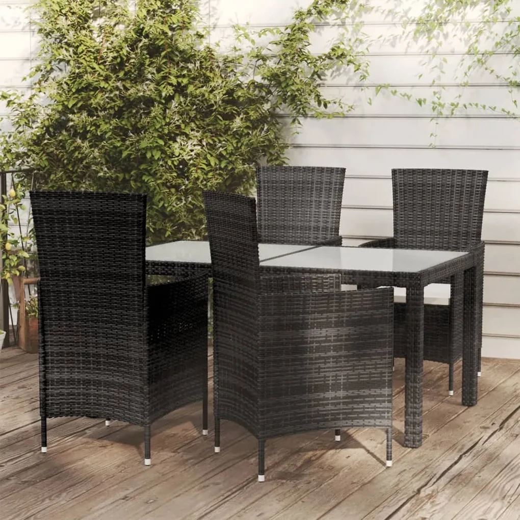 Set mobili da giardino 5 pz con cuscini in polyrattan nero