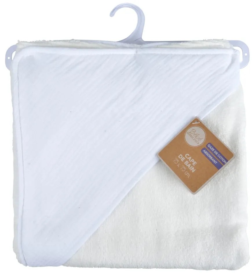 Asciugamano in mussola bianca con cappuccio 75x75 cm - Bébé Douceur