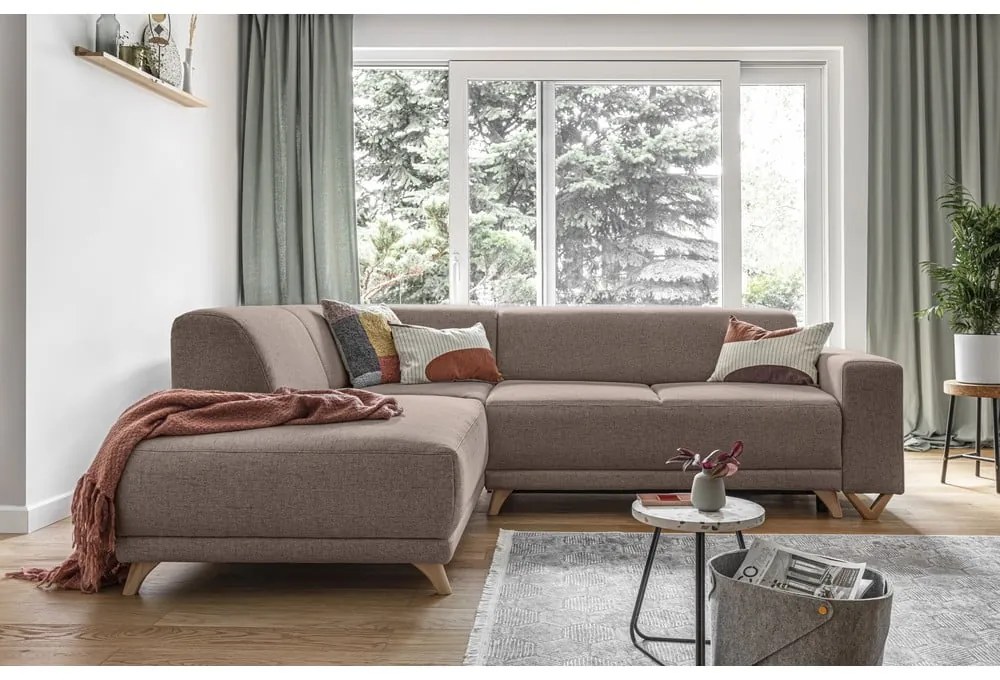 Divano angolare marrone allungabile e con contenitore (penisola a sinistra/a L) Classy Sophie – Miuform